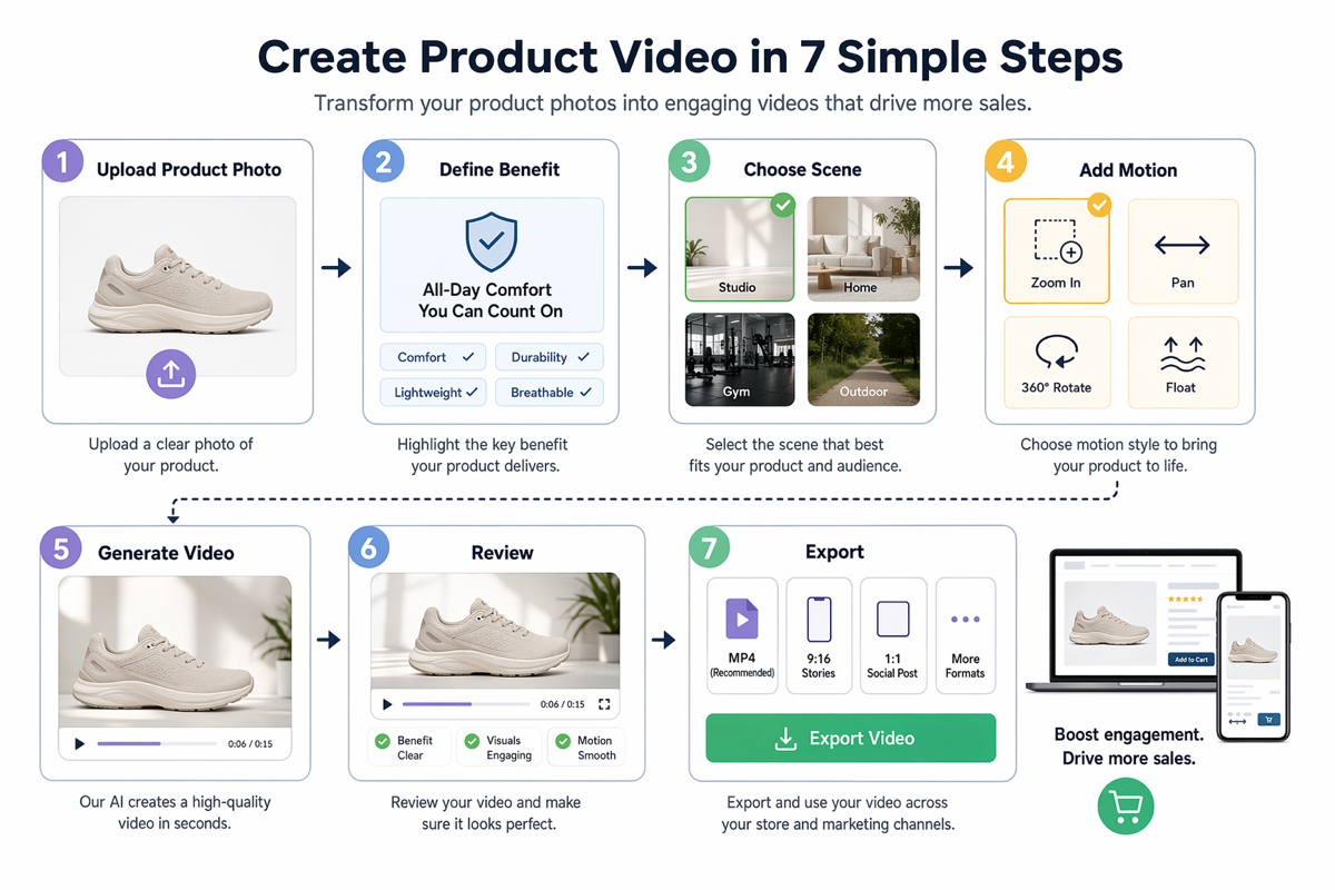 Product photo to video workflow.