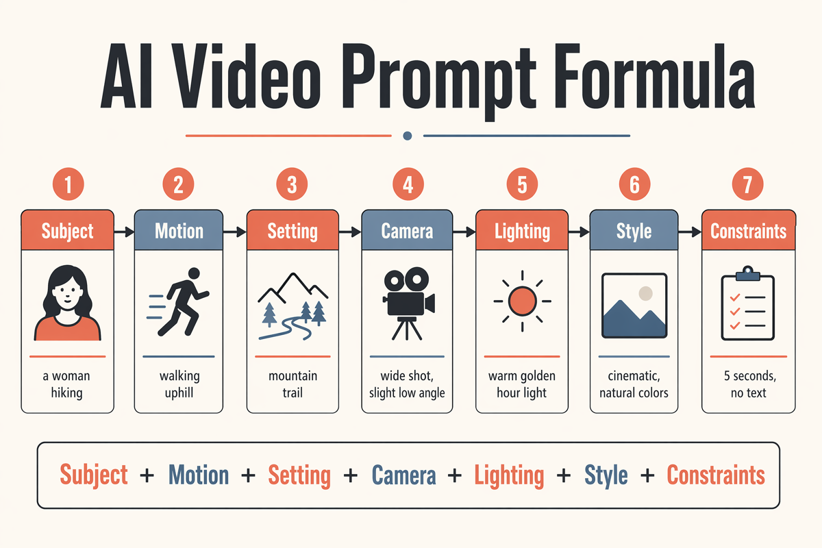 AI video prompt formula cheat sheet.