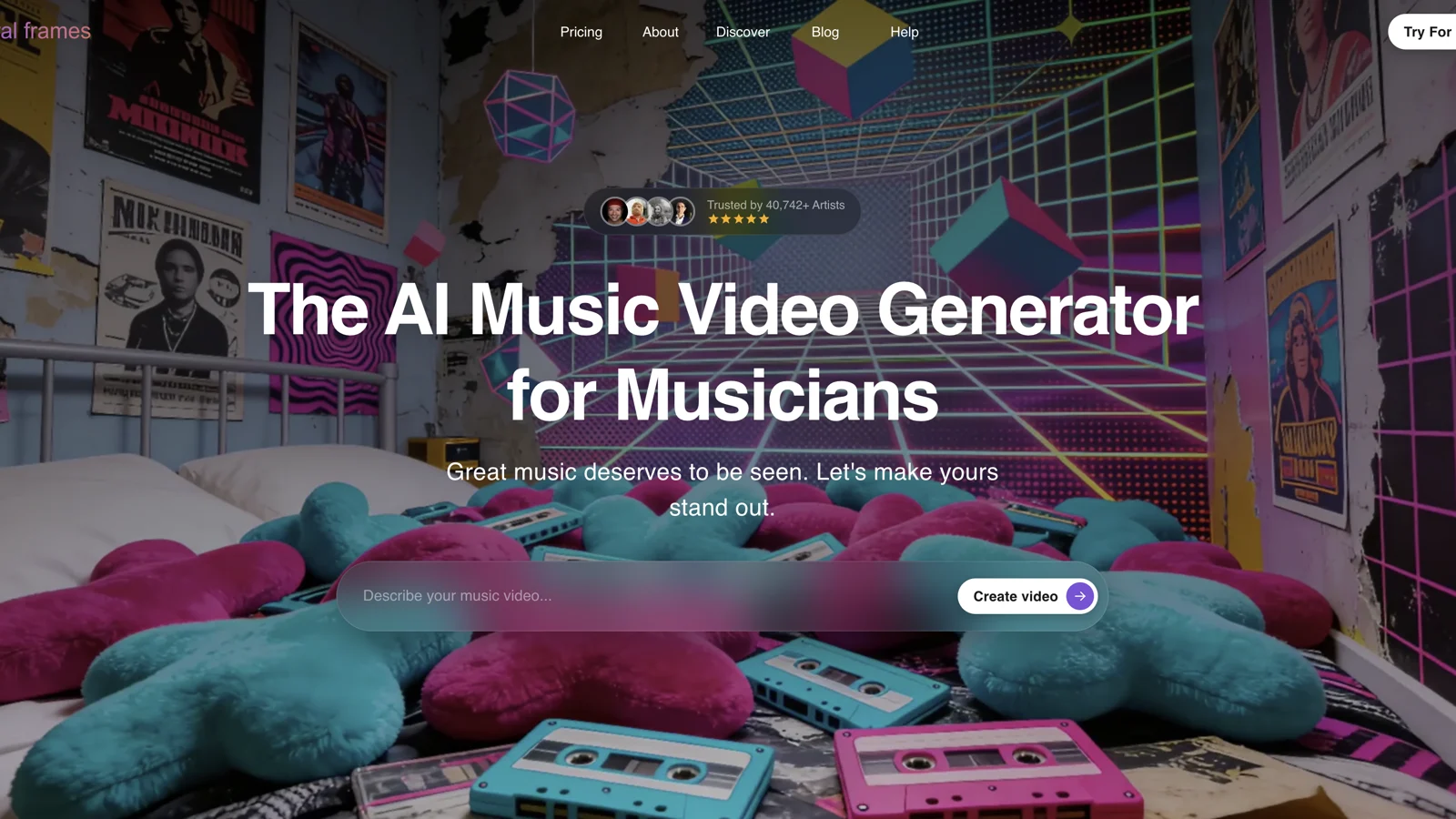 Página oficial de Neural Frames para crear videoclips con IA
