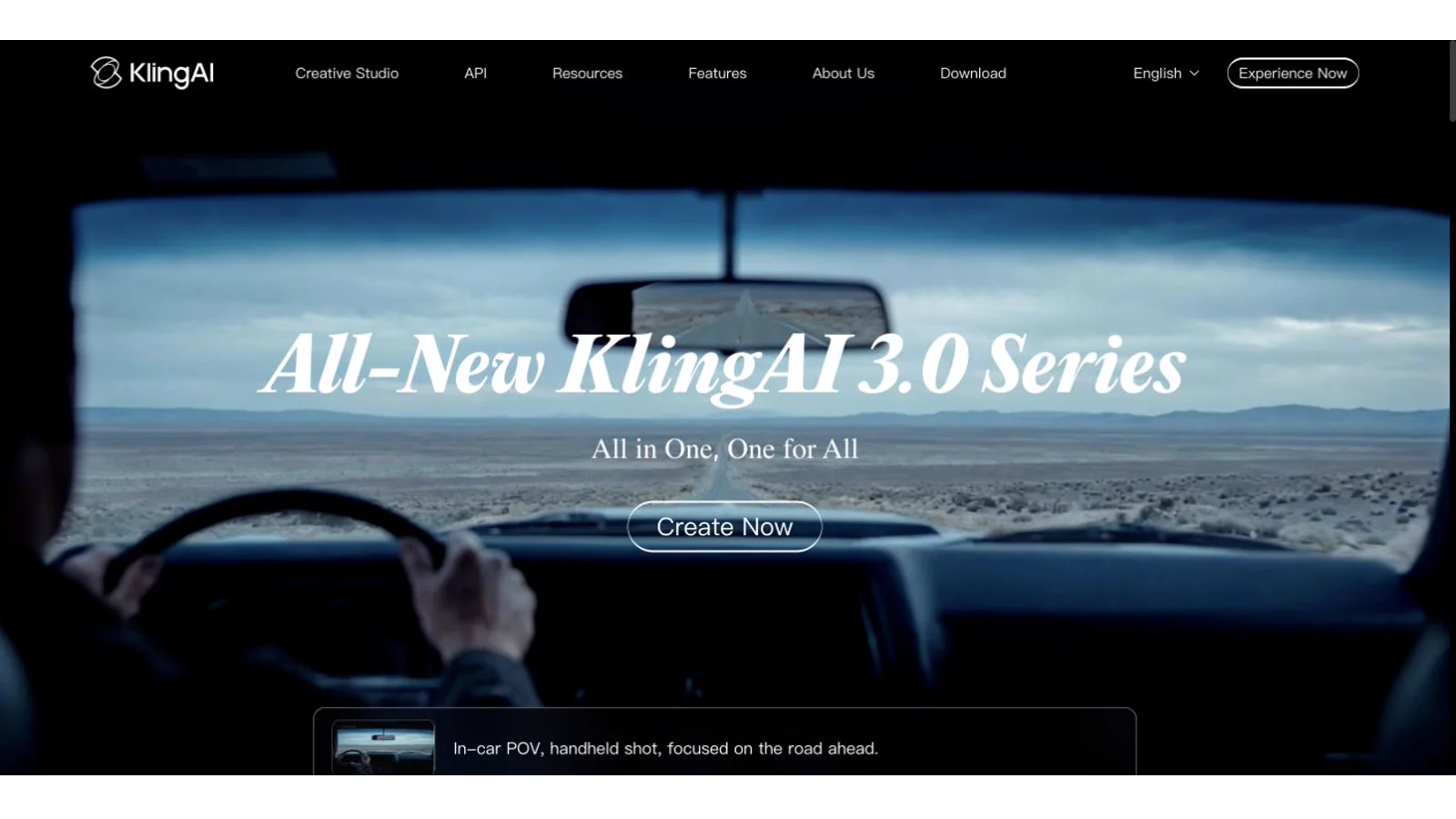 Página oficial da série Kling AI 3.0