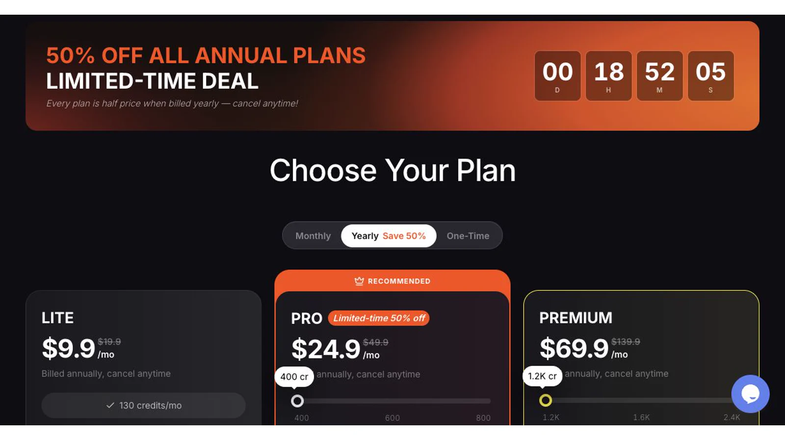 Preços anuais Lite, Pro e Premium do SeedVideo AI