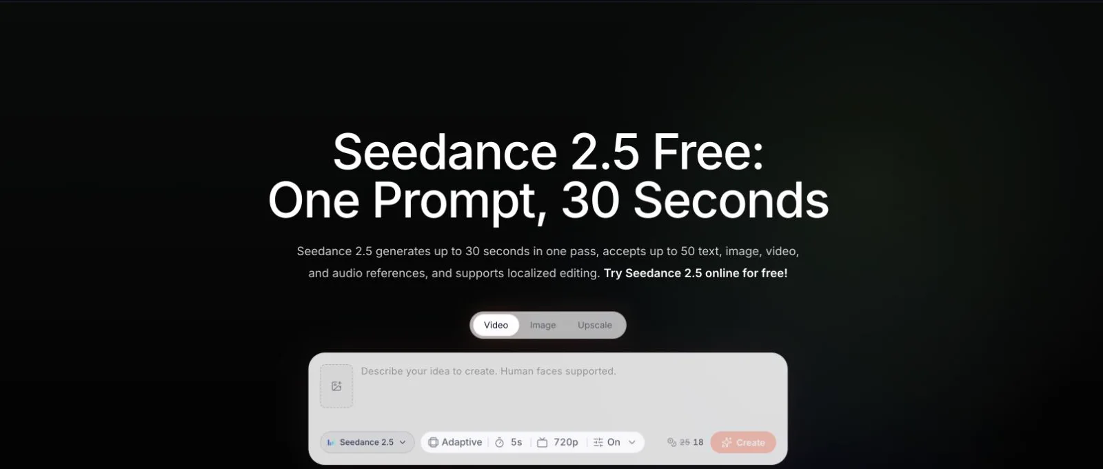 صفحة Seedance 2.5 تعرض المدة والدقة والنسبة والصوت والموجّه