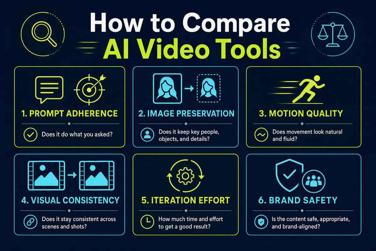 Feature comparison table for AI video tools.