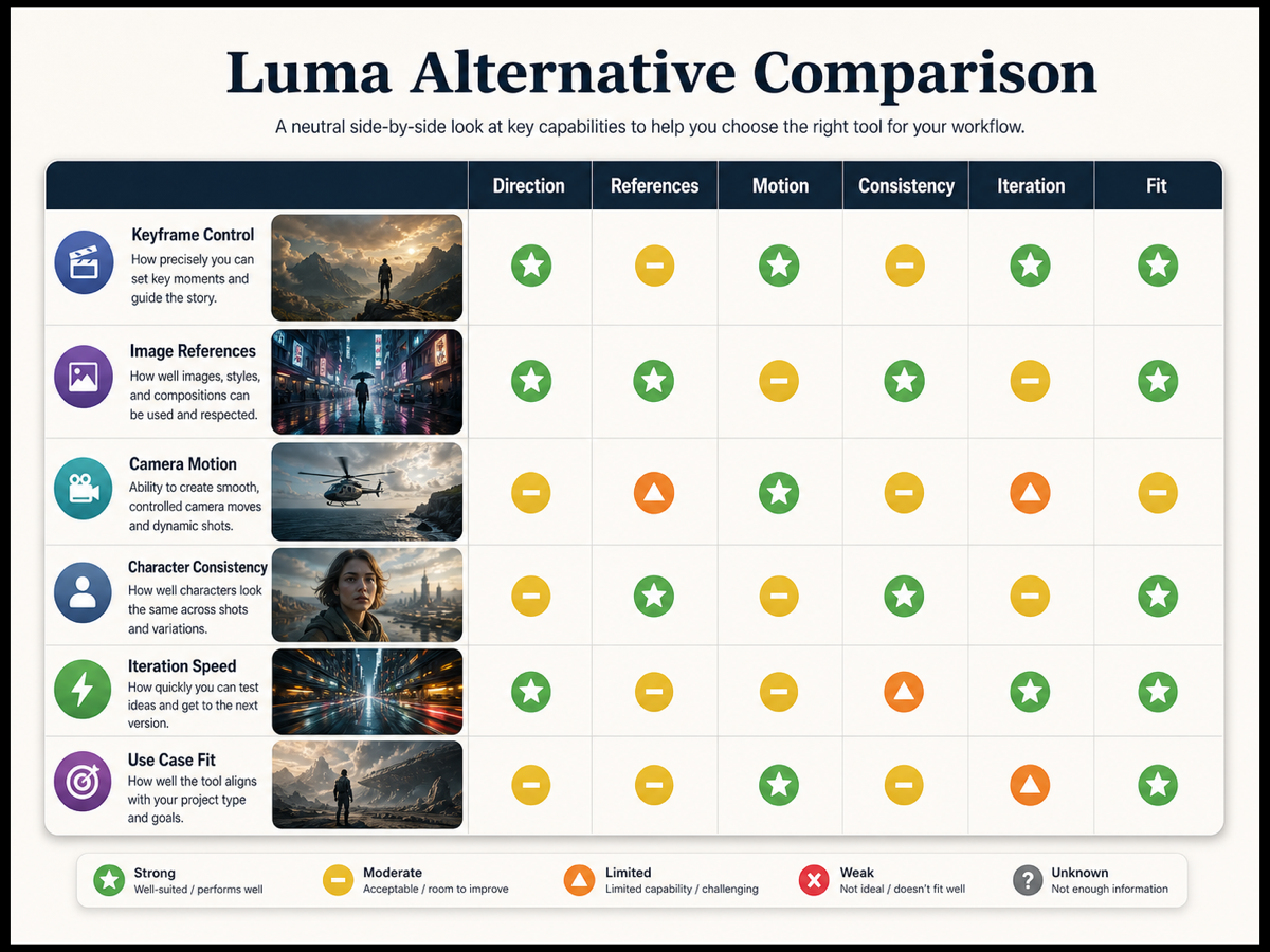 Luma alternative comparison matrix.
