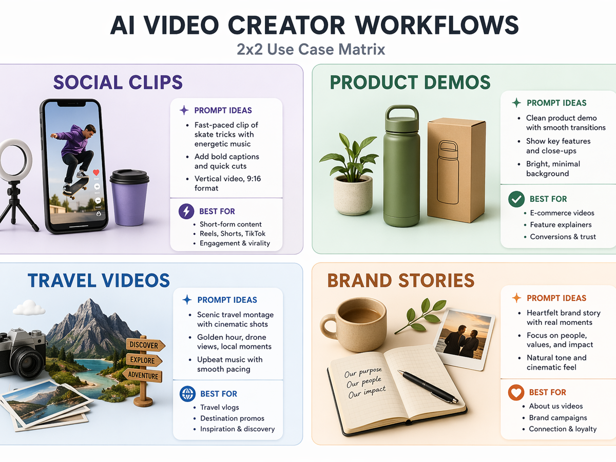 AI video use case matrix for creator workflows.
