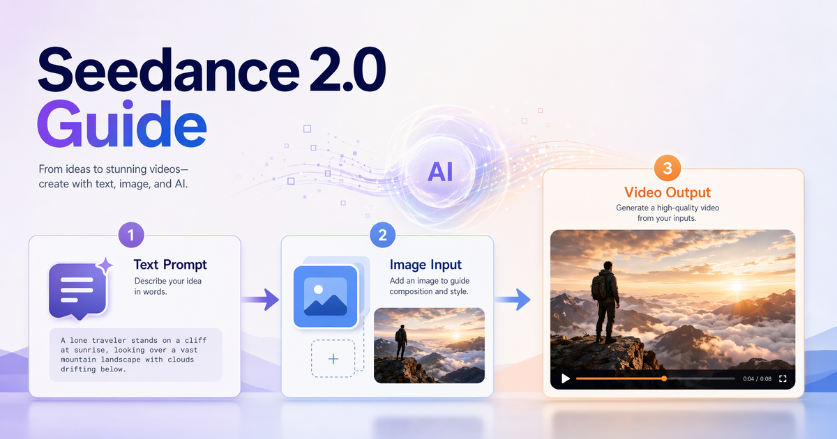 Seedance 2.0 guide hero showing AI video creation workflow.
