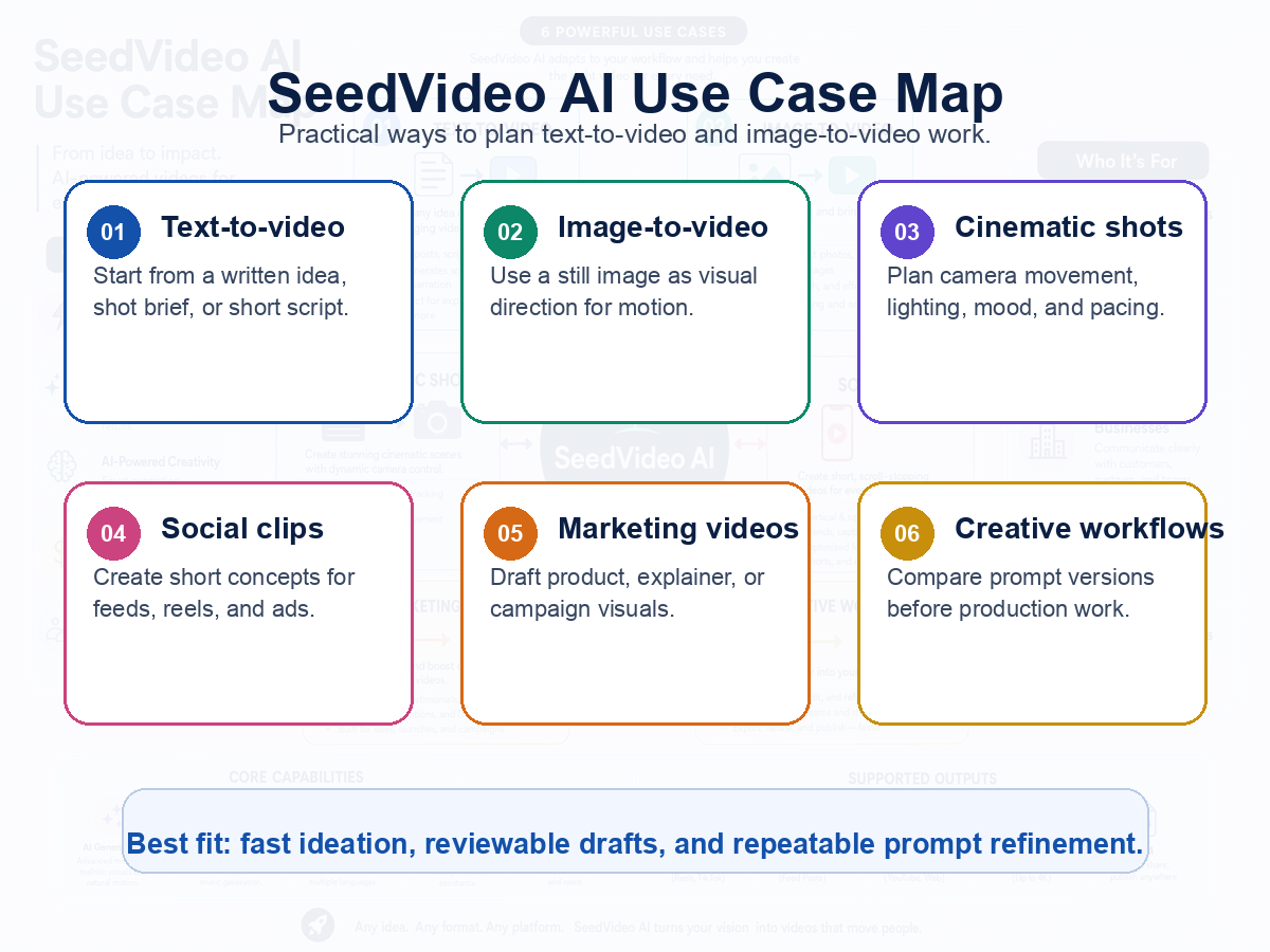SeedVideo AI use case map.