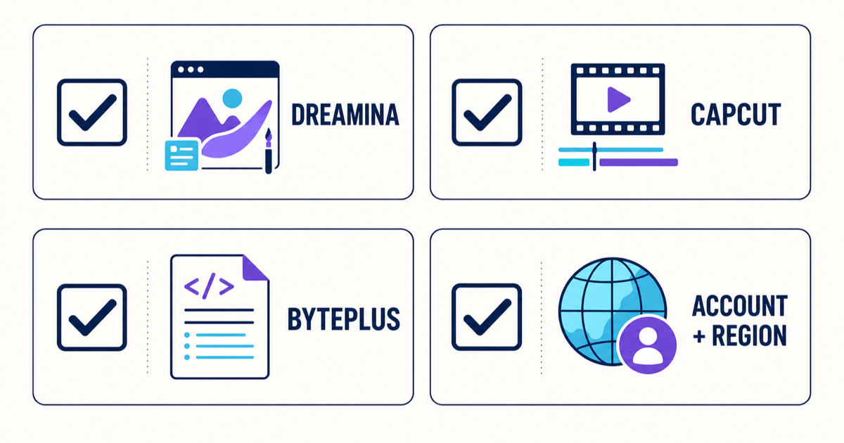 Checklist for verifying Seedance 2.5 access in Dreamina, CapCut, and BytePlus by account and region.